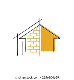 house costruction logo, home vector, wall design, bricked wall, cottage, 