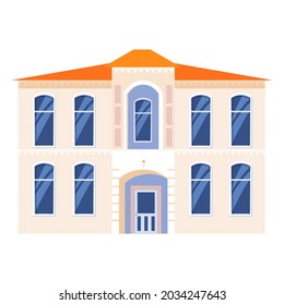 House cottage home front view, colorful real estate. Cartoon urban suburban building, vector illustration
