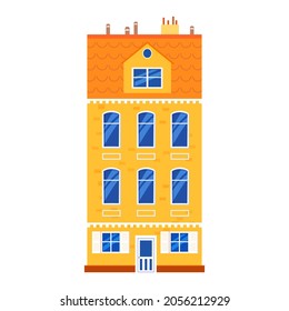 House cottage home front view, colorful real estate. Cartoon urban suburban building, vector illustration