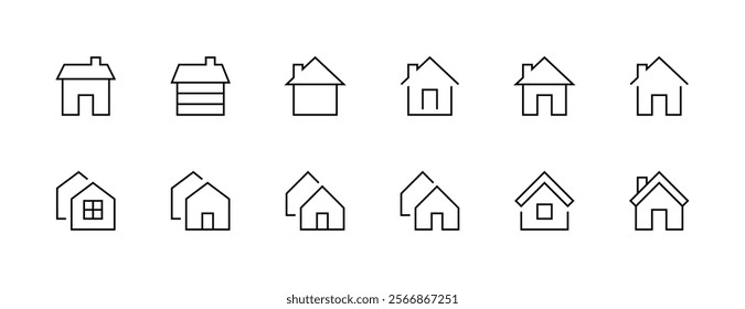 House and cottage icon collection. Townhouse, habitation, real estate, house exterior, premises, rural house and more. Editable stroke. Pixel Perfect. Grid base 32px.