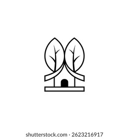 House or cottage logo with trees