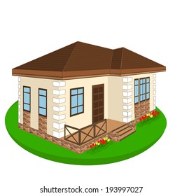 house, cottage on grass on a white background, illustration