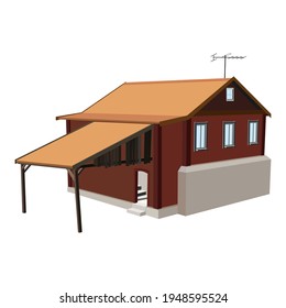Haus, Landhaus, Villa. Vektorbild auf weißem Hintergrund.