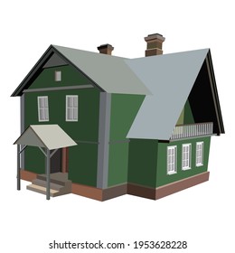 Haus, Landhaus, Villa. Vektorbild auf weißem Hintergrund.
