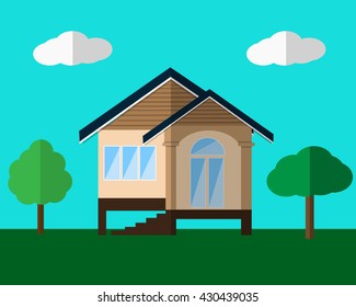 House from country flat design vector.