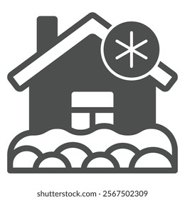 House covered with snow solid icon, insurance event concept. Vector graphics. Building and snowflake, cold temperature sign on white background, glyph style icon for mobile or web design