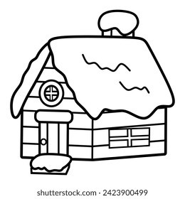 House covered with snow vector in black and white