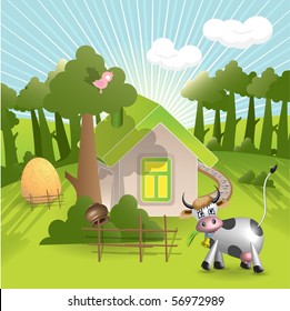 house and cow