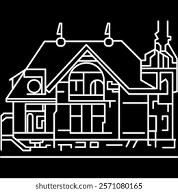 A house created with outline CorelDraw