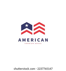 house creative logo design with american flag concept