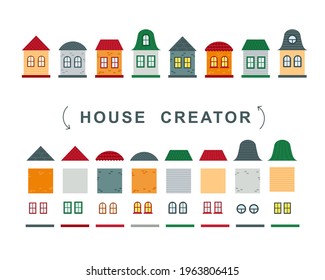 House creator. vector collection of elements roof, windows and walls. 