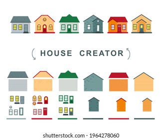 House creator. vector collection of elements roof, windows and walls. 