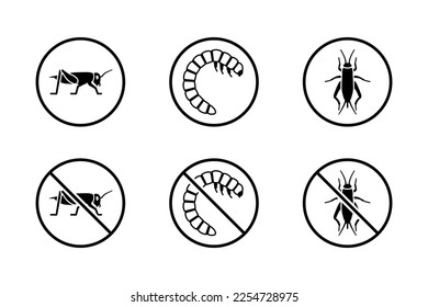 House cricket and mealworm insects icons