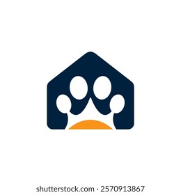 House crown and pets dog footprints logo design