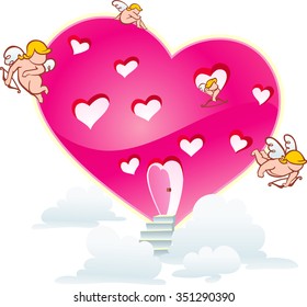 House of Cupids-Conceptual home of Valentine Cherubs above the clouds