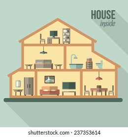 House Cut Detailed Modern House Interior Stock Vector (Royalty Free ...