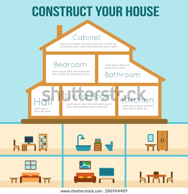 House Cut Detailed Modern House Interior Stock Vector (Royalty Free ...