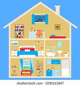 House cut. House inside vector illustration