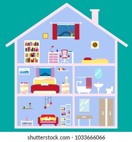 House cut. House inside vector illustration