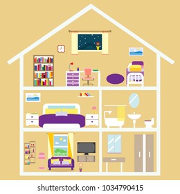 House cut. House inside vector illustration