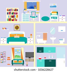 House cut. House inside vector illustration