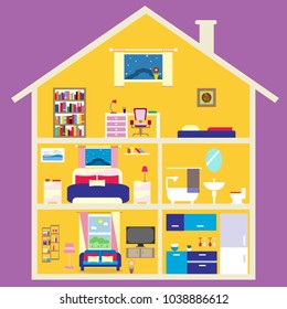 House cut. House inside vector illustration