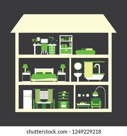 House in cut. House inside vector illustration