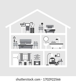 House in cut. House inside vector illustration