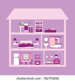 House in cut. House inside vector illustration