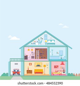 House in Cut Plan Inside Flat Vector Illustration