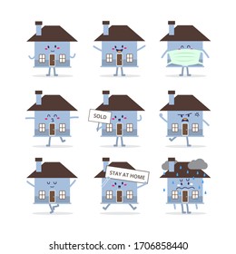 House Cute Character Cartoon Vector Set