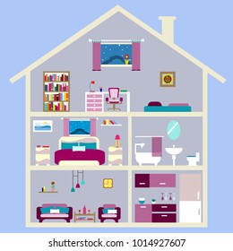 House cute. House inside vector illustration