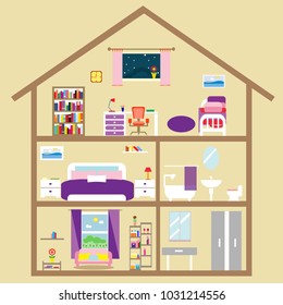 House cute. House inside vector illustration
