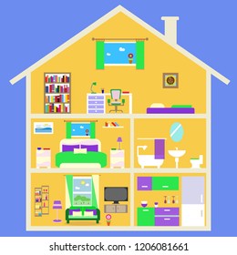 House in cute. House inside vector illustration