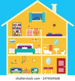 House in cute. House inside vector illustration
