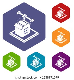 House d printing icons vector colorful hexahedron set collection isolated on white