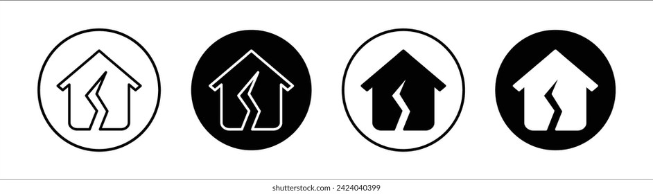 Juego de iconos de línea plana de daño de la casa. Daño de la casa Vector de ilustración de línea delgada