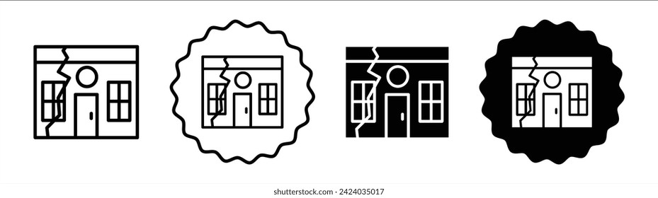 House damage set in black and white color. House damage simple flat icon vector