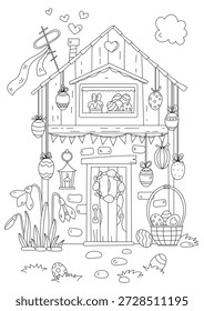 House Decorated For Easter Celebrations And Coloring For Adults And Children
