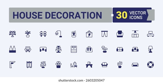 House Decoration icon set. Home Decor line icon set. Home minimalist linear icons. Simple line vector icons. Vector line and solid icons.