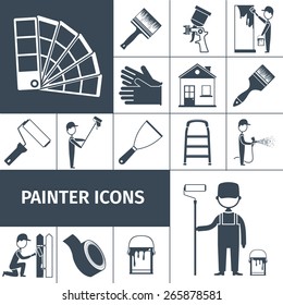 House Decoration Icons Set With Paint Scraper Air Brush And Rubber Gloves Black Abstract Isolated Vector Illustration