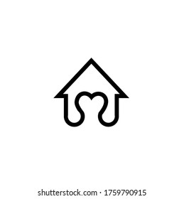 House with deep heart shape, love house symbol, vector illustration isolated on white background