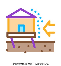 la casa se destruye con el vector de iconos del viento. demoliciones de casas con señal de viento. ilustración de símbolo de color
