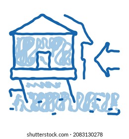 house demolishes with wind sketch icon vector. Hand drawn blue doodle line art house demolishes with wind sign. isolated symbol illustration