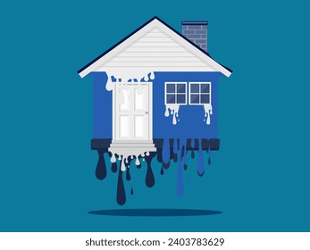 house depreciates. House melts like ice. vector 