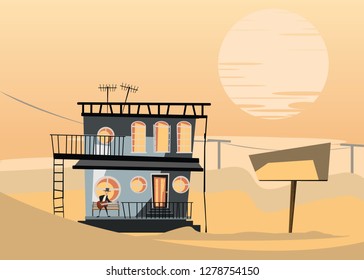 house in desert vector illustration 