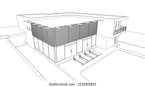 house design 3d illustration vector drawing