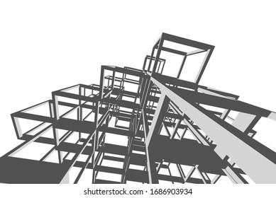 House design architectural project, Conceptual sketch 3d architecture