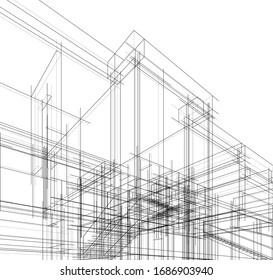 House design architectural project, Conceptual sketch 3d architecture