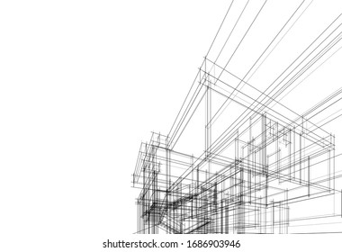 House design architectural project, Conceptual sketch 3d architecture